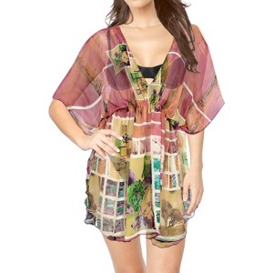 LA LEELA Women's Loose Mini Beachwear Swim Suit Holiday Swimwear Summer Bathing Suit Cover-up Mini Swing Dress - 1 of 4