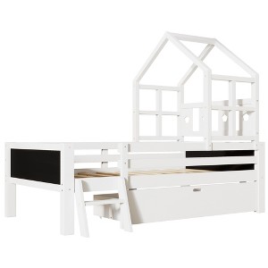 Bellemave Twin Size House Bed with Ladder and Storage Drawers for Kid Bedroom,Solid Wood Platfrom Bedframe with 2 Blackboard Design,White - 1 of 4