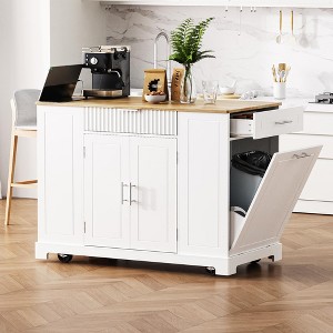 XIYUYEU Extra Large Rolling Kitchen Island with Electrical Outlets,Built-In Cabinet for Trash Can, for Kitchen and Dining Room, White - 1 of 4