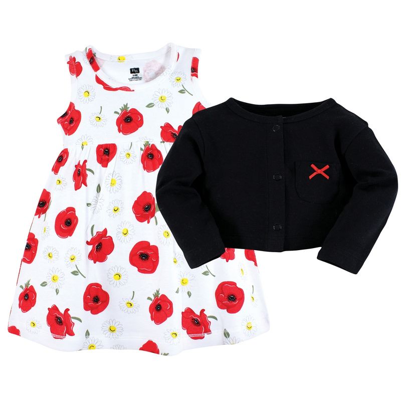 Hudson Baby Baby and Toddler Girl Cotton Dress and Cardigan Set, Poppy Daisy, 4 of 7