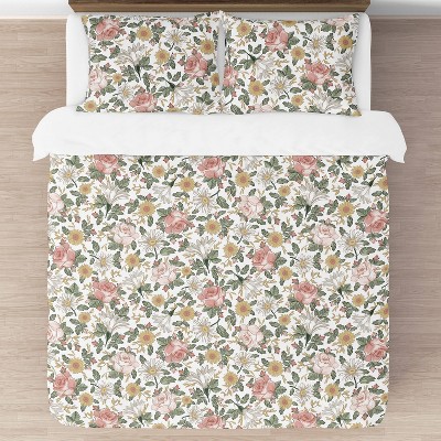 Pink and Green Floral Microfiber Full Bedding Set