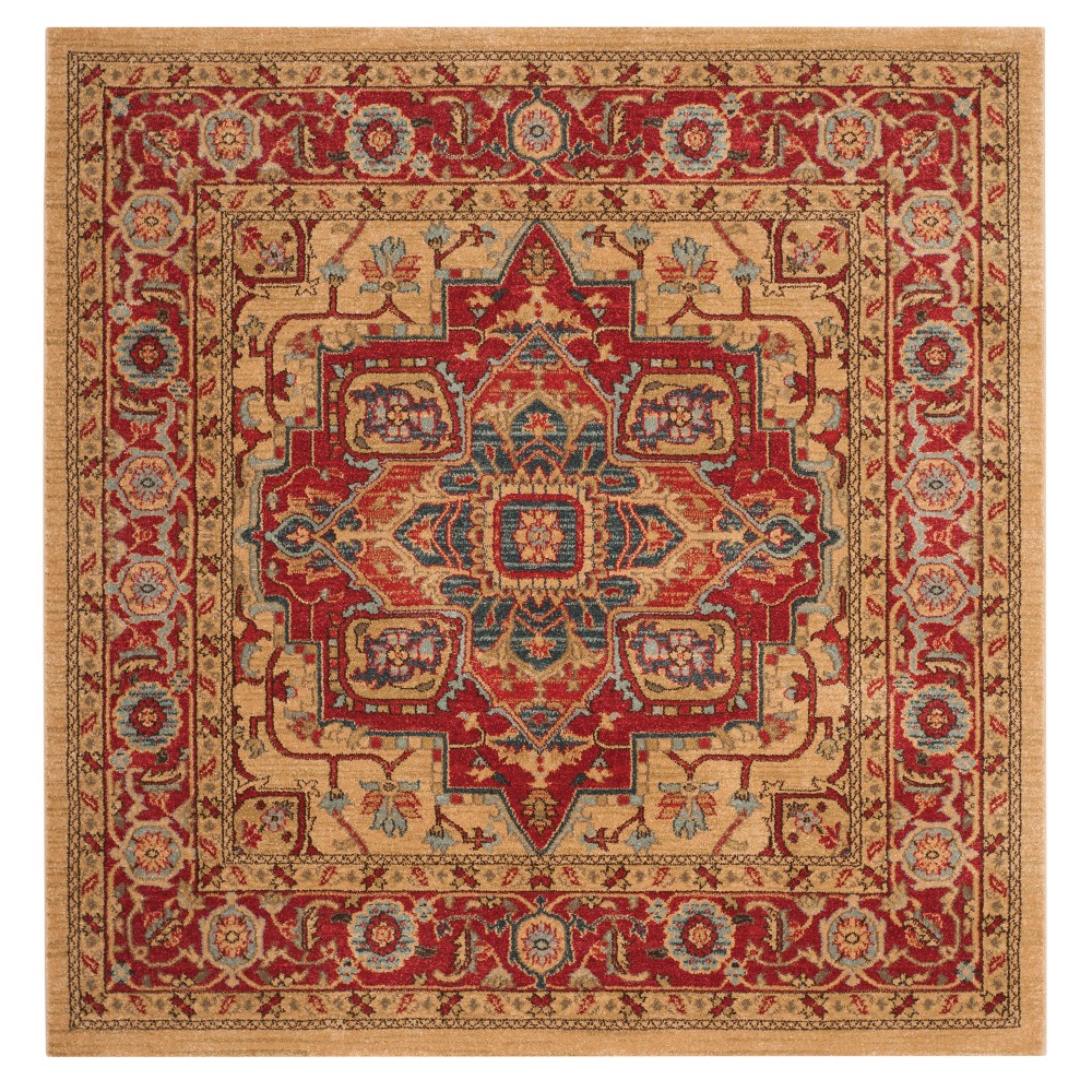 5'x5' Red/Natural Floral Loomed Square Area Rug - Safavieh