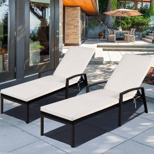 Tangkula 2PCS Outdoor Lounge Patio Wicker Rattan Recliner Furniture W/ Cushion - 1 of 4