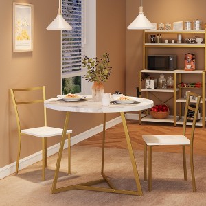 Modern Round Dining Table and Chairs Set,3 Piece Bistro Table With 2 PU Cushion Chairs,Wood Furniture Set for Kitchens, Apartments - 1 of 4