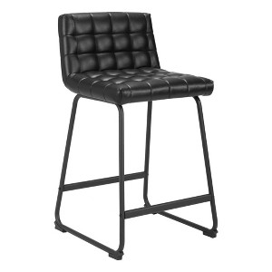 HomeRoots Set of Two 26" Black Faux Leather and Steel Counter Height Bar Chairs - 1 of 4
