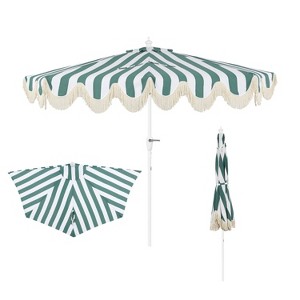 JONATHAN Y Beverly 9 ft. Designer Classic Scalloped Fringe Half Market Patio Umbrella with Crank, Push Button Tilt and UV Protection - 1 of 4