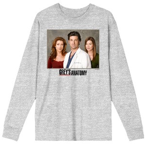 Grey's Anatomy Character Screenshot Crew Neck Long Sleeve Athletic Heather Adult Tee - 1 of 2