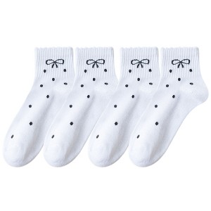 Anna-Kaci Women's Soft Cotton Ankle Socks with Bow Embroidery Polka Dot Design 4 Pairs - 1 of 4