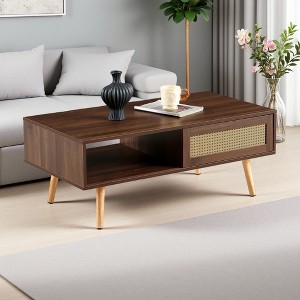 41.34" PE Rattan Coffee Table with Sliding Door - 1 of 4