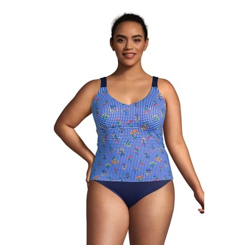 Women's Plus Size DD-Cup Keyhole High Neck Modest Tankini Top Swimsuit  Adjustable Straps Print