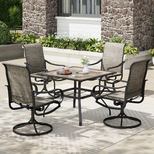 Captiva Designs 5pc Patio Wood-look Square Dining Table with Umbrella Hole & Textilene Swivel Chairs - 1 of 4