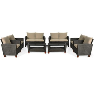 Tangkula 8PCS Cushioned Rattan Conversation Set w/ Coffee Table Patio Outdoor - 1 of 4