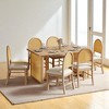 7-Piece Farmhouse Dining Table Set with 59.8" Distressed Oak Veneer Table and 6 Upholstered Rattan Back Chairs, Rustic Kitchen Furniture - 2 of 4