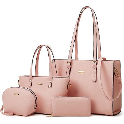 Paaaawaters Women Fashion Synthetic Leather Handbags Tote Bag Shoulder Bag Top Satchel Purse Set 4pcs
