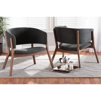 2pc Baron Fabric Upholstered and Wood Living Room Accent Chair Set - Baxton Studio