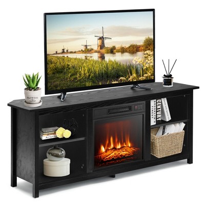 Costway 58'' 2-Tier Fireplace TV Stand W/18'' Electric Fireplace up to 65''  Black