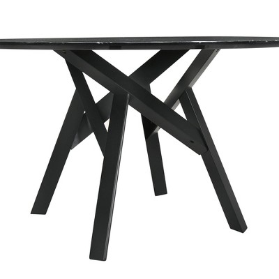 Mid-Century Modern 54" Black Marble & Wood Round Dining Table
