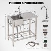 Stainless Steel Freestanding Double Bowl Commercial Utility Sink w/ Faucet, Hot/Cold, Shelf & Drain Kit for Kitchen/Laundry - 3 of 4