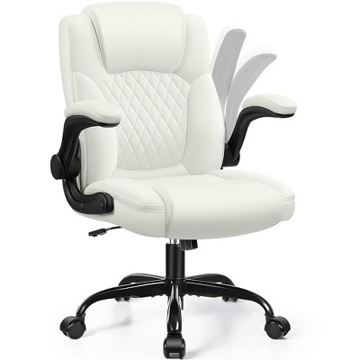 KERDOM Leather Office Chair, Big and Tall Office Chair 400LBS Wide Seat, White
