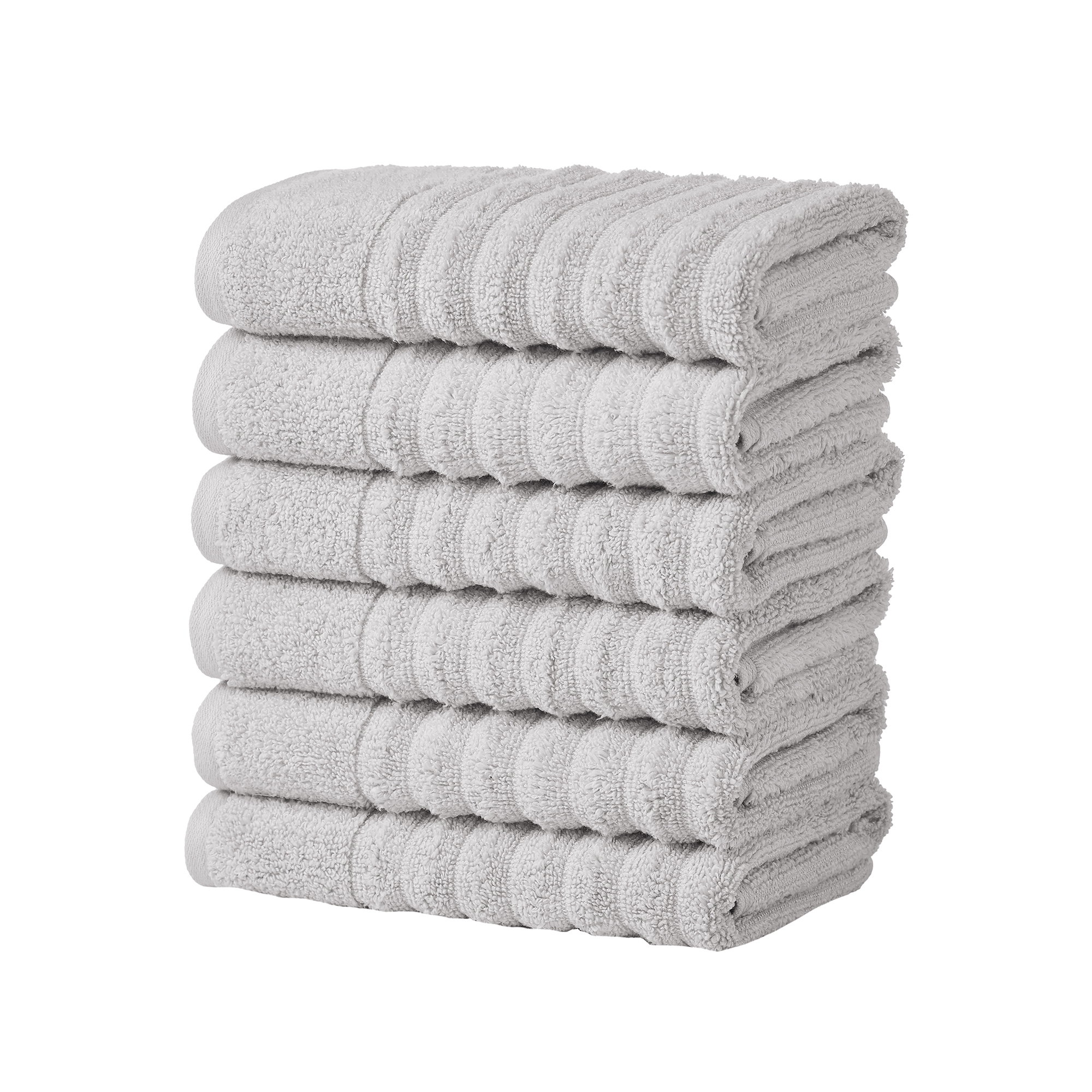 Luxury Cotton Ribbed Texture Towel Set - Great Bay Home (6 Pack Hand Towel Set, Soft Grey)