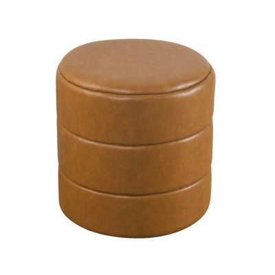 Carmel Brown Faux Leather Round Storage Ottoman
