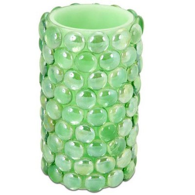 Melrose 6" Green Beaded LED Lighted Battery Operated Flameless Pillar Candle - Amber Flicker Flame