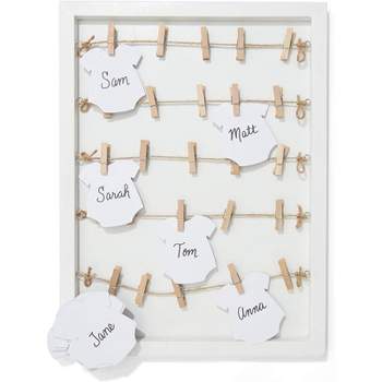 Blue Panda Wood Frame Baby Shower Guest Book Signature with 24 Set Wood Clothespins & Die Cut Cards