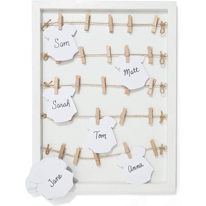Blue Panda Wood Frame Baby Shower Guest Book Signature with 24 Set Wood Clothespins & Die Cut Cards, 1 of 8