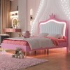 Queen/Full Size Upholstered Platform Bed Frame with LED Lights, Princess Bed with Crown Headboard-ModernLuxe - 2 of 4