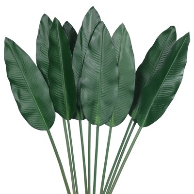 Unique Bargains Plastic Artificial Fake Stem Leaf Branches Decor Green 10 Pcs