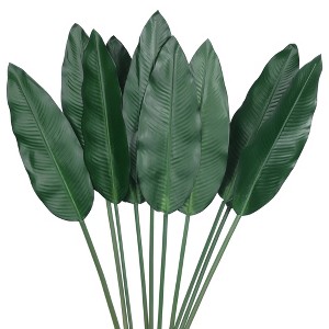 Unique Bargains Plastic Artificial Fake Stem Leaf Branches Decor Green 10 Pcs - 1 of 4