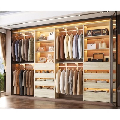 Aheaplus Closet System with 8 Drawers, Walk-in Wardrobe Organizer with 4 Hanging Rods