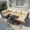 ALAULM Patio Furniture 7 Pieces Outdoor Sectional PE Rattan Sofa Set Brown Manual Wicker Patio Conversation Set - 3 of 4