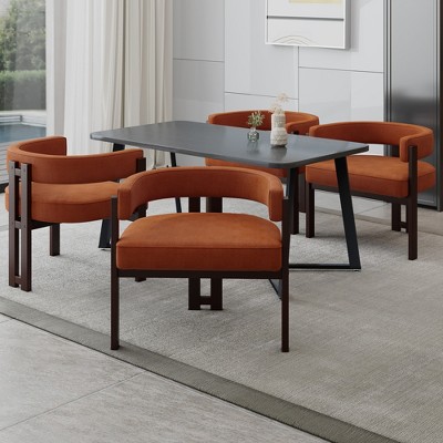 Syemin Modern Accent Chair Set of 2, Upholstered Armchair with Open Back 3 Legs, Dining Chair for Living Room, Orange, 24.41"*20.47"*25.2"
