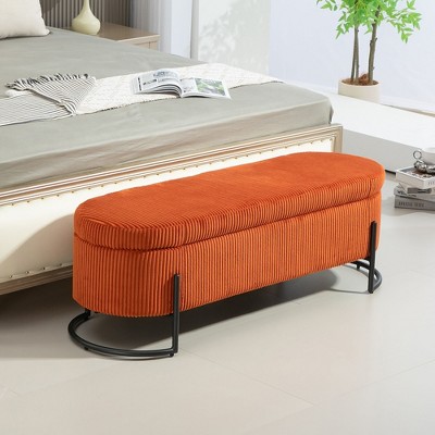 Fabric Upholstered Ottoman: Storage, Bedroom Bench, Safety Hinge, Padded Footstool, Living Room and Entryway