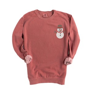 Embroidered White Snowman - Women's Garment Dyed Graphic Sweatshirt - 1 of 4