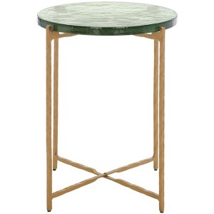 Tengah Round Glass Accent Table - ACC3213A - Green/Brass - Safavieh - 1 of 4