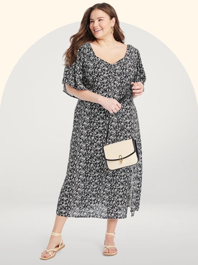 Agnes Orinda Women's Plus Size Relaxed Fit Faux Wrap Elastic Waist V Neck  Chambray Ruffle Dress Black 4x : Target