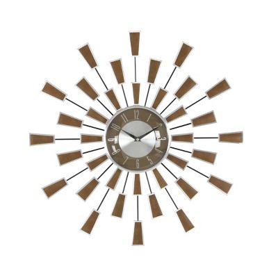 Vintage Wood Wall Clock With Typography Brown - Olivia & May : Target