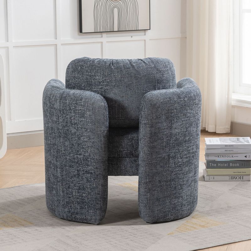 Zen 21" W Modern Barrel Accent Chair Armchair,Curved Streamlined Silhouette Woven Velvet fabric Armchair,Upholstered Barrel Chairs-Maison Boucle, 3 of 10