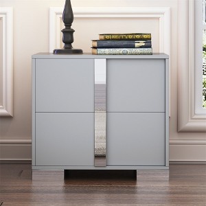 Elegant Nightstand With Metal Handle, Mirrored Bedside Table With 2 Drawers, Bedside Cupboard, Sofa Couch Side Table For Bedroom - 1 of 4