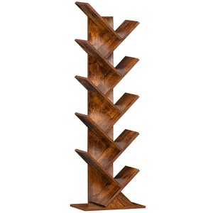 Aoibox 10 Tier Tree Bookshelf Floor Standing Wood Bookcase for Narrow Space Storage Organizer Home Office Brown - 1 of 4