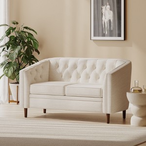 55.5" Diamond-Tufted Loveseat with Button-Tufted Back & Armrests, Tub-Shaped Design with Birch Wood Legs - 1 of 4