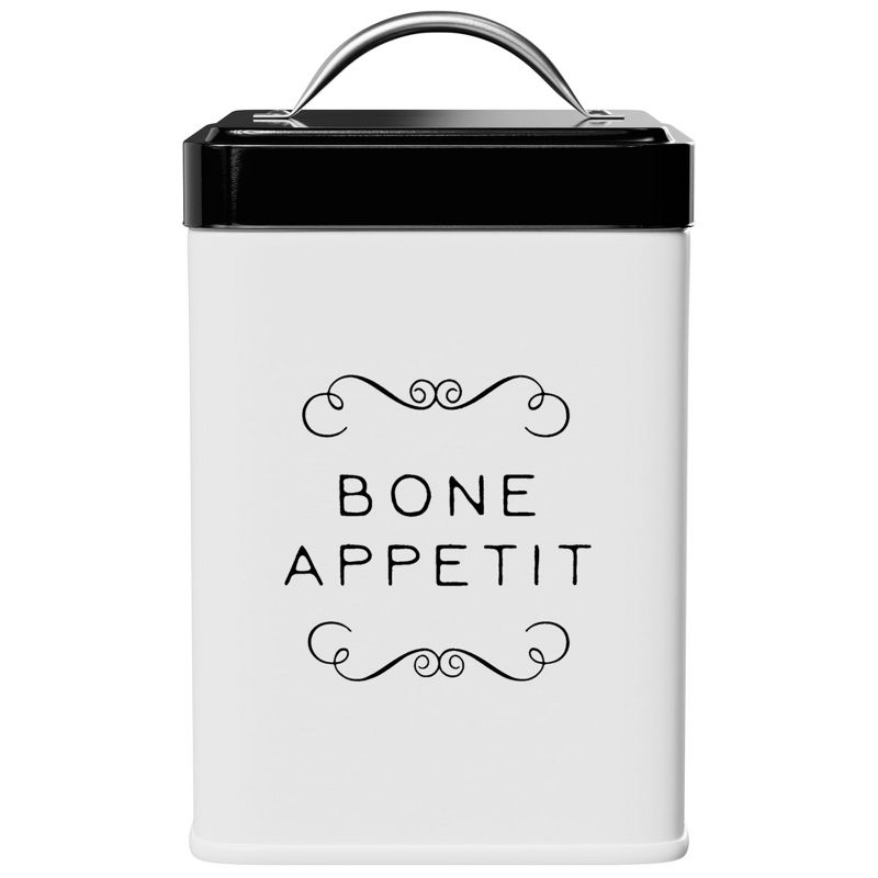 Amici Pet Sparky Bone Appetit Metal Storage Canister, 36 oz. , White & Black, 1 of 8