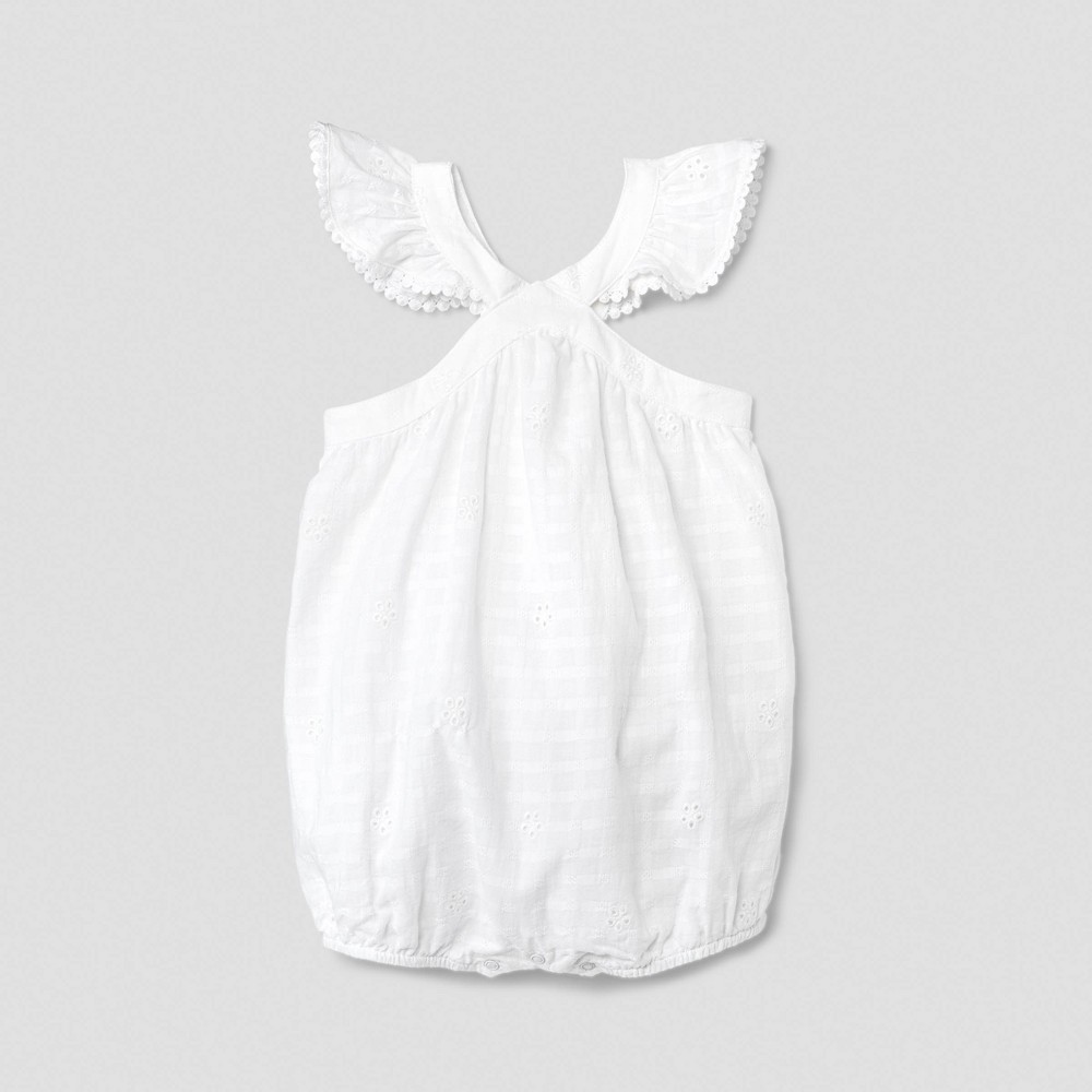 Baby Girls' Eyelet Flutter Sleeve Romper - Cat & Jack White 6-9M