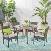 Christopher Knight Home Chilton Outdoor Acacia Wood and Wicker 5 Piece Dining Set with Cushion, Gray - 2 of 4