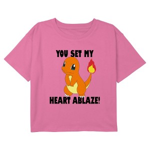 Girl's Pokemon Charmander Heart Ablaze Cropped T-Shirt - 1 of 3