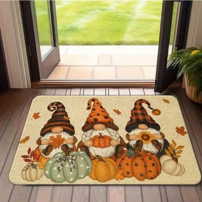 Chery Life 1PC Mat Autumn Gnomes Pumpkin Patch Welcome Mat Floor Mat, Non Slip