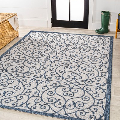 Boho-Chic Spanish Filigree 4'x6' Indoor/Outdoor Blue Synthetic Rug