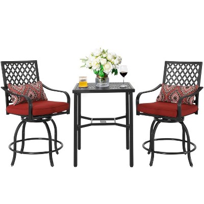 3pc Iron Bistro Set With Red Cushions - Nuu Garden